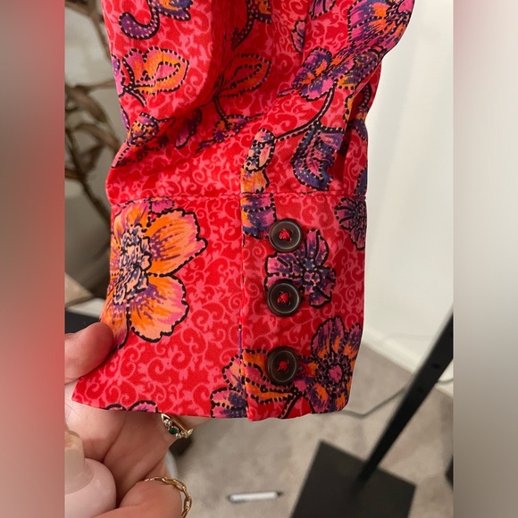 Free People Top Blouse I Got You Crop Floral Printed V Neck Smocked Size XS - Picture 4 of 7